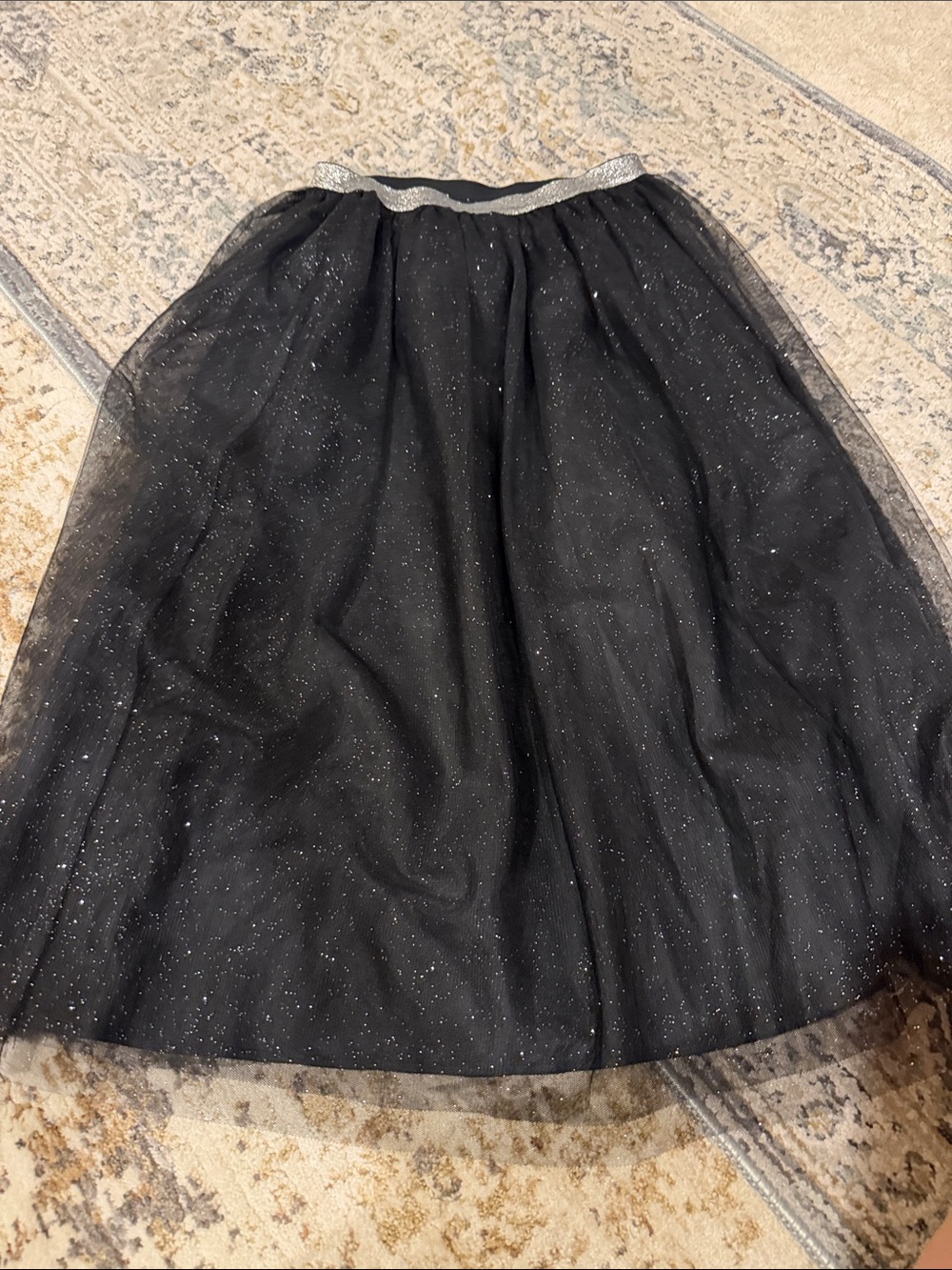 Cat & Jack Black Sparkle Tulle Skirt with Silver Waistband